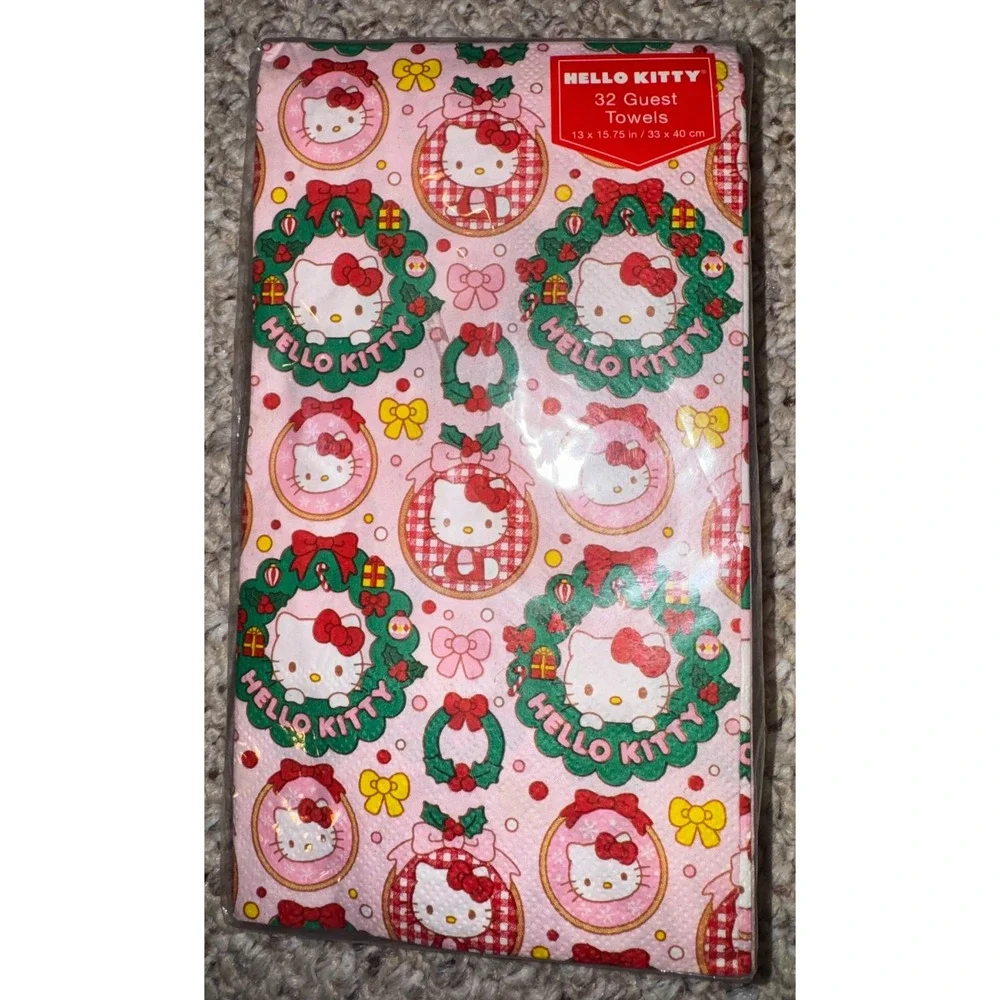 Hello Kitty 64 Guest Towels 32 Count Christmas Wreath & Rainbow Cloud Themes